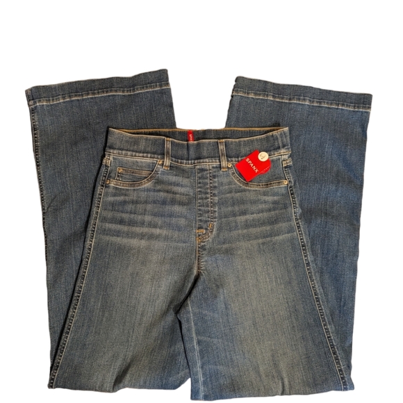 Spanx seam front wide leg pull on slimming denim jeans NWT sz M tall L34" sz M - Picture 2 of 13